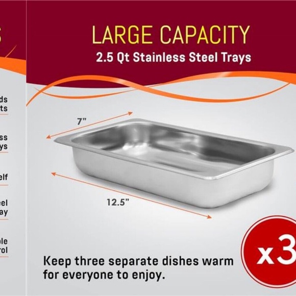Triple 3 x 2.5 Qt. Trays, Buffet Server, Food Warmer Temperature Control - Picture 3 of 8